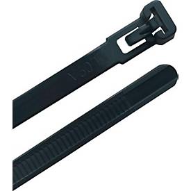 Kabelbinder L 250 x B 7,6 mm, PA 6.6 schwarz, wiederverwendbar, UV-stabilisiert, 100 Stück