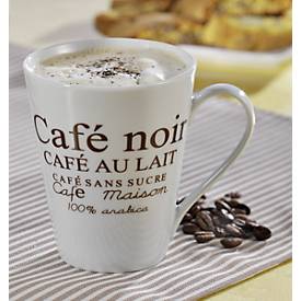 Kaffeebecher-Set FAKT, 6 Tassen, jeweils 0,25 l, Porzellan, weiß mit braunem Dekordruck