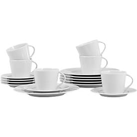 Kaffeeservice-Set, für 6 Personen, 18-teilig, Obertassen/Untertassen/Dessertteller, Porzellan, spülmaschinenfest, weiß