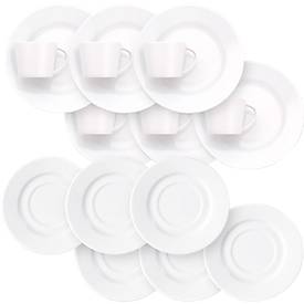 Kaffeeservice-Set, für 6 Personen, 18-teilig, Obertassen/Untertassen/Dessertteller, Porzellan, spülmaschinenfest, weiß