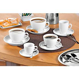 Kaffeetassen-Set BISTRO, 6 Tassen & Untertassen, jeweils 0,2 l, H 65 mm, Porzellan, weiß