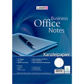 Kanzleipapier LANDRÉ "Office", A3/A4 gefalzt, 80 g/m², 250 Bögen pro Packung, liniert mit Rand rechts