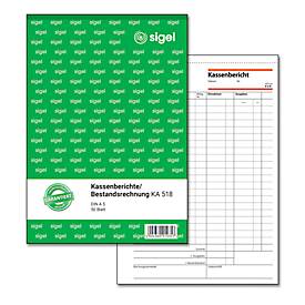 Kassenbericht Sigel KA518, mit Bestandsrechnung, DIN A5 hoch, 50 Blatt