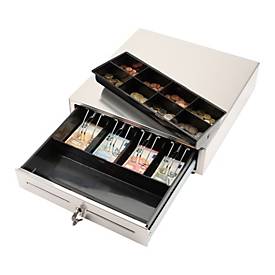 Kassenschublade Olympia LD 410S, 8 Münzfächer und 4 Geldscheinfächer, RJ12, abschließbar, Edelstahl, silber