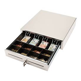 Kassenschublade Olympia LD 410S, 8 Münzfächer und 4 Geldscheinfächer, RJ12, abschließbar, Edelstahl, silber
