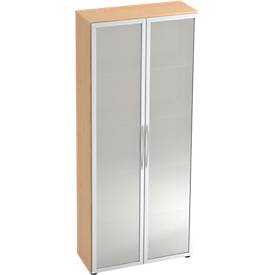 Kast met glazen deuren TARA, 5 ordnerhoogten, B 800 x D 346 x H 1880 mm, esdoornpatroon