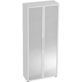 Kast met glazen deuren TARA, 5 ordnerhoogten, B 800 x D 346 x H 1880 mm, lichtgrijs