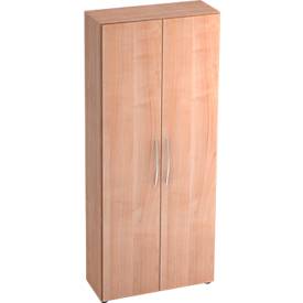Kast TARA, 5 ordnerhoogten, vleugeldeuren, 1 vast tussenlegbord, 3 legborden, B 800 x D 330 x H 1880 mm, notenh. patroon