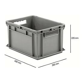 Kasten im EURO-Maß EF 4220, L 400 x B 300 x H 220 mm, Inhalt 20,4 l, Tragkraft 15 kg, stapelbar, Polypropylen, grau