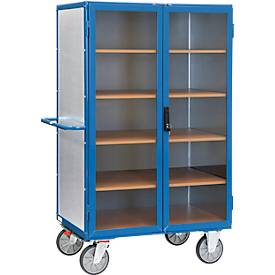 Kastenwagen Fetra 5792, bis 750 kg, abschließbare Flügeltüren mit Sichtfenster, 4 Fachböden, TPE-Bereifung, L 1000 x B 680 x H 1475 mm, Stahlblech