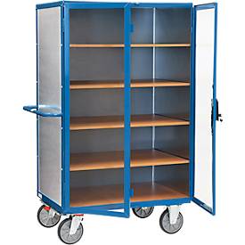 Kastenwagen Fetra 5792, bis 750 kg, abschließbare Flügeltüren mit Sichtfenster, 4 Fachböden, TPE-Bereifung, L 1000 x B 680 x H 1475 mm, Stahlblech