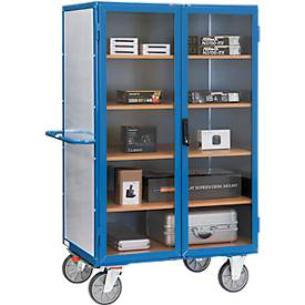 Kastenwagen Fetra 5792, bis 750 kg, abschließbare Flügeltüren mit Sichtfenster, 4 Fachböden, TPE-Bereifung, L 1000 x B 680 x H 1475 mm, Stahlblech