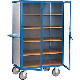 Kastenwagen Fetra 5793, bis 750 kg, abschließbare Flügeltüren mit Sichtfenster, 4 Fachböden, TPE-Bereifung, L 1200 x B 780 x H 1475 mm, Stahlblech