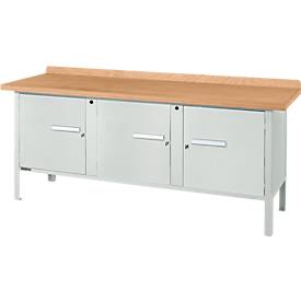 Kastenwerkbank Schäfer Shop Select PW 200-3, Buche Multiplexplatte, bis 750 kg, B 2000 x T 700 x H 840 mm, Lichtgrau
