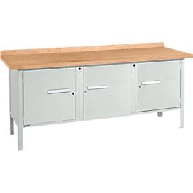 Kastenwerkbank Schäfer Shop Select PW 200-3, Buche Multiplexplatte, bis 750 kg, B 2000 x T 700 x H 840 mm, Lichtgrau
