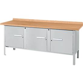 Kastenwerkbank Schäfer Shop Select PW 200-3, Buche Multiplexplatte, bis 750 kg, B 2000 x T 700 x H 840 mm, Weißaluminium