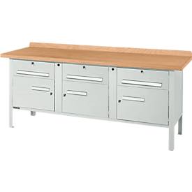 Kastenwerkbank Schäfer Shop Select PW 200-5, Buche Multiplexplatte, bis 750 kg, B 2000 x T 700 x H 840 mm, Lichtgrau