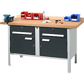 Kastenwerkbank Schäfer Shop Select PWi 150-0, Buche Multiplexplatte, bis 750 kg, B 1500 x T 700 x H 840 mm, Anthrazit