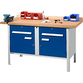 Kastenwerkbank Schäfer Shop Select PWi 150-0, Buche Multiplexplatte, bis 750 kg, B 1500 x T 700 x H 840 mm, Enzianblau