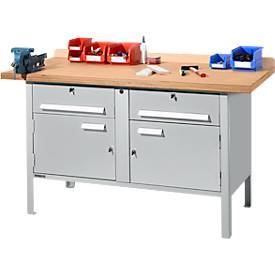 Kastenwerkbank Schäfer Shop Select PWi 150-0, Buche Multiplexplatte, bis 750 kg, B 1500 x T 700 x H 840 mm, Weißaluminium