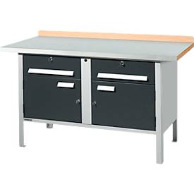 Kastenwerkbank Schäfer Shop Select PWi 150-0, Buche Multiplexplatte, mit Stahlabdeckung, bis 750 kg, B 1500 x T 700 x H 840 mm, Anthrazit