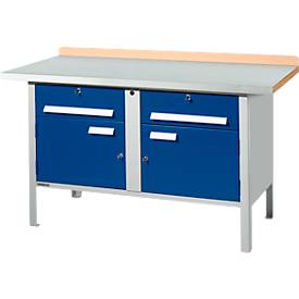 Kastenwerkbank Schäfer Shop Select PWi 150-0, Buche Multiplexplatte, mit Stahlabdeckung, bis 750 kg, B 1500 x T 700 x H 840 mm, Enzianblau