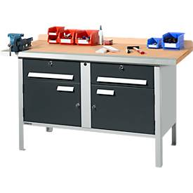 Kastenwerkbank Schäfer Shop Select PWi 150-0, Buche Multiplexplatte, mit Stahlkante, bis 750 kg, B 1500 x T 700 x H 840 mm, Anthrazit