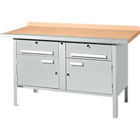 Kastenwerkbank Schäfer Shop Select PWi 150-0, Buche Multiplexplatte, mit Stahlkante, bis 750 kg, B 1500 x T 700 x H 840 mm, Lichtgrau