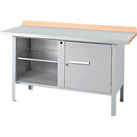 Kastenwerkbank Schäfer Shop Select PWi 150-1, Buche Multiplexplatte, mit Stahlabdeckung, bis 750 kg, B 1500 x T 700 x H 840 mm, Weißaluminium