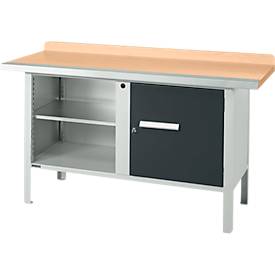 Kastenwerkbank Schäfer Shop Select PWi 150-1, Buche Multiplexplatte, mit Stahlkante, bis 750 kg, B 1500 x T 700 x H 840 mm, Anthrazit