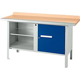 Kastenwerkbank Schäfer Shop Select PWi 150-1, Buche Multiplexplatte, mit Stahlkante, bis 750 kg, B 1500 x T 700 x H 840 mm, Enzianblau