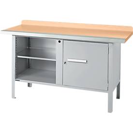 Kastenwerkbank Schäfer Shop Select PWi 150-1, Buche Multiplexplatte, mit Stahlkante, bis 750 kg, B 1500 x T 700 x H 840 mm, Weißaluminium
