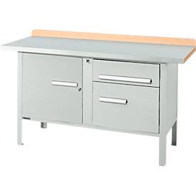Kastenwerkbank Schäfer Shop Select PWi 150-3, Buche Multiplexplatte, mit Stahlabdeckung, bis 750 kg, B 1500 x T 700 x H 840 mm, Lichtgrau