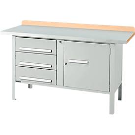 Kastenwerkbank Schäfer Shop Select PWi 150-4, Buche Multiplexplatte, mit Stahlabdeckung, bis 750 kg, B 1500 x T 700 x H 840 mm, Lichtgrau