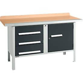 Kastenwerkbank Schäfer Shop Select PWi 150-4, Buche Multiplexplatte, mit Stahlkante, bis 750 kg, B 1500 x T 700 x H 840 mm, Anthrazit