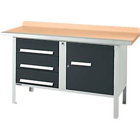 Kastenwerkbank Schäfer Shop Select PWi 150-4, Buche Multiplexplatte, mit Stahlkante, bis 750 kg, B 1500 x T 700 x H 840 mm, Anthrazit