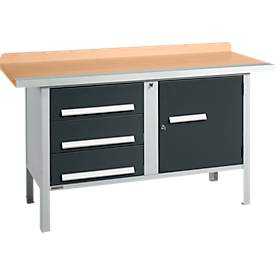 Kastenwerkbank Schäfer Shop Select PWi 150-4, Buche Multiplexplatte, mit Stahlkante, bis 750 kg, B 1500 x T 700 x H 840 mm, Anthrazit