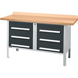 Kastenwerkbank Schäfer Shop Select PWi 150-6, Buche Multiplexplatte, bis 750 kg, B 1500 x T 700 x H 840 mm, Anthrazit