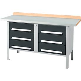 Kastenwerkbank Schäfer Shop Select PWi 150-6, Buche Multiplexplatte, mit Stahlabdeckung, bis 750 kg, B 1500 x T 700 x H 840 mm, Anthrazit