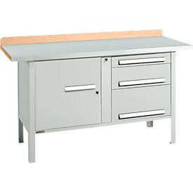 Kastenwerkbank Schäfer Shop Select PWi 150-7, Buche Multiplexplatte, mit Stahlabdeckung, bis 750 kg, B 1500 x T 700 x H 840 mm, Lichtgrau