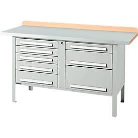 Kastenwerkbank Schäfer Shop Select PWi 150-8, Buche Multiplexplatte, mit Stahlabdeckung, bis 750 kg, B 1500 x T 700 x H 840 mm, Lichtgrau