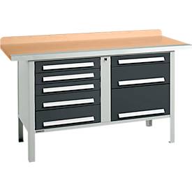 Kastenwerkbank Schäfer Shop Select PWi 150-8, Buche Multiplexplatte, mit Stahlkante, bis 750 kg, B 1500 x T 700 x H 840 mm, Anthrazit