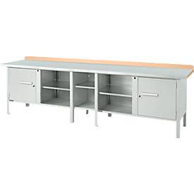Kastenwerkbank Schäfer Shop Select PWi 300-1, Buche Multiplexplatte, mit Stahlabdeckung, bis 750 kg, B 3000 x T 700 x H 840 mm, Lichtgrau