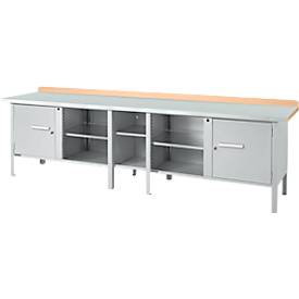 Kastenwerkbank Schäfer Shop Select PWi 300-1, Buche Multiplexplatte, mit Stahlabdeckung, bis 750 kg, B 3000 x T 700 x H 840 mm, Weißaluminium