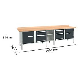 Kastenwerkbank Schäfer Shop Select PWi 300-2, Buche Multiplexplatte, bis 750 kg, B 3000 x T 700 x H 840 mm, Anthrazit