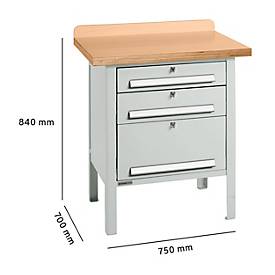 Kastenwerkbank Schäfer Shop Select PWi 75-7, Buche-Dekor Multiplexplatte, bis 750 kg, B 750 x T 700 x H 840 mm