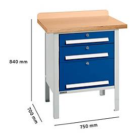 Kastenwerkbank Schäfer Shop Select PWi 75-7, Buche-Dekor Multiplexplatte, bis 750 kg, B 750 x T 700 x H 840 mm
