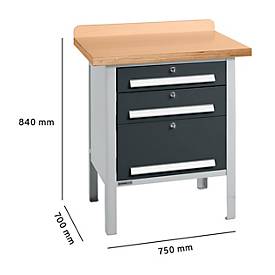 Kastenwerkbank Schäfer Shop Select PWi 75-7, Buche-Dekor Multiplexplatte, bis 750 kg, B 750 x T 700 x H 840 mm