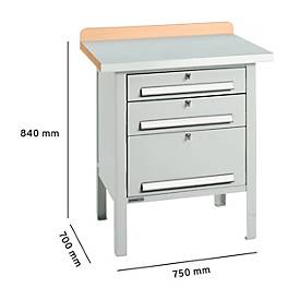Kastenwerkbank Schäfer Shop Select PWi 75-7, Buche-Dekor Multiplexplatte, mit Stahlabdeckung, bis 750 kg, B 750 x T 700 x H 840 mm