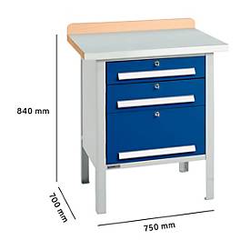 Kastenwerkbank Schäfer Shop Select PWi 75-7, Buche-Dekor Multiplexplatte, mit Stahlabdeckung, bis 750 kg, B 750 x T 700 x H 840 mm